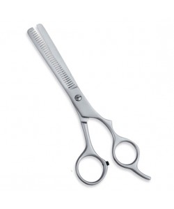 Thinning Scissor. Double Blade Teeth. Plastic Handle. Satin Finish.